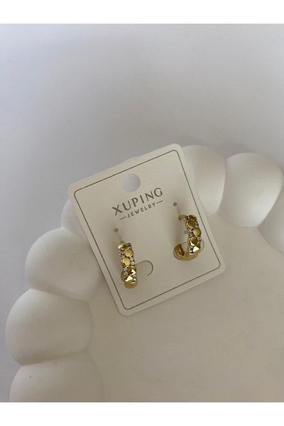 marsel aksesuar Xuping Minimal Gold Earrings with Sequins and Stone Detail