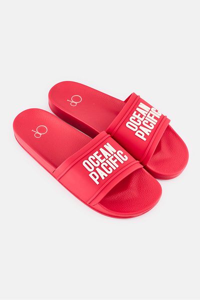 Ocean Pacific Men Brand Logo Slip On Slides, Red