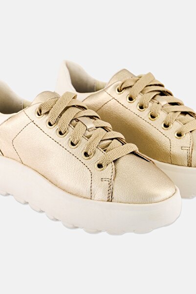 Geox Women D Spherica Lace Up Casual Shoes, Gold