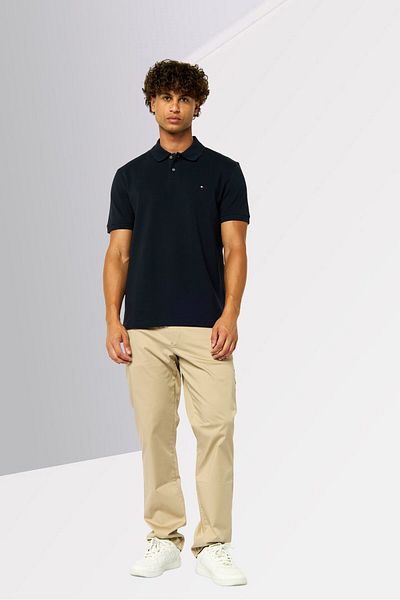Tommy Hilfiger Men Regular Fit Short Sleeve Brand Logo Polo Shirt, Navy