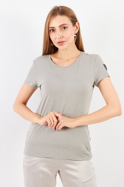 Scuderia Ferrari Women Round Neck Short Sleeve Brand Logo T-Shirts, Grey