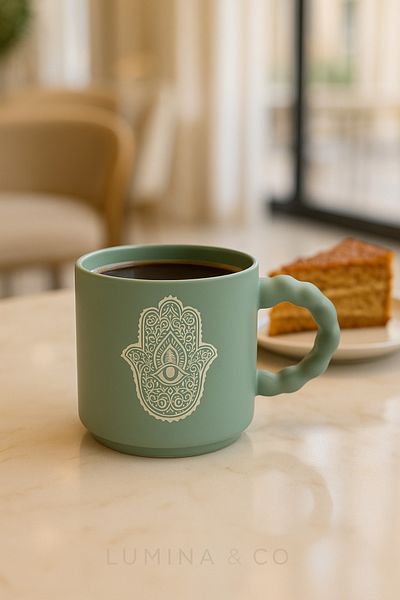 LUMİNA Hamsa Patterned Pastel Color Porcelain Mug - 350 ml