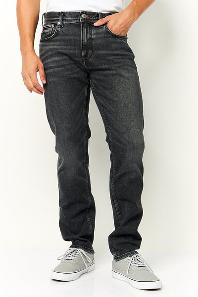 Tommy Hilfiger Men Straight Fit Washed Stretchable Denim Jeans, Black