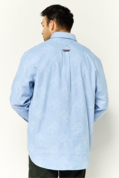 Tommy Hilfiger Men Archive Fit All Over Print Long Sleeves Casual Shirt, Light Blue