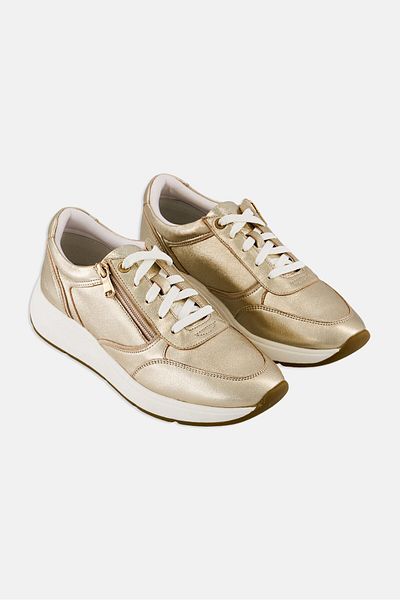 Geox Women D Cristael Metallic Lace Up Casual Shoes, Gold
