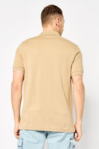 Lacoste Men Classic Fit Short Sleeves Embroidered Logo Polo Shirt, Beige