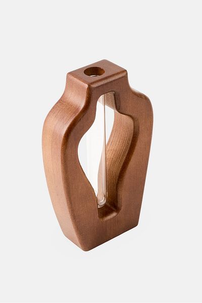 Muy Mucho Wooden Flower Holder with Glass Vase, Brown