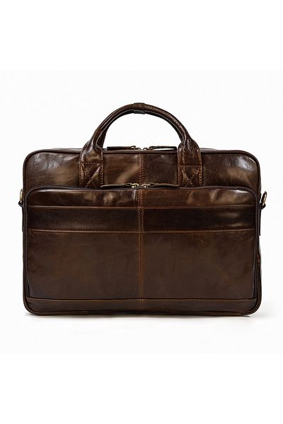 USSPY Leather laptop bag 16", shoulder, USSPY, large document capacity, trolley attachment system, brown