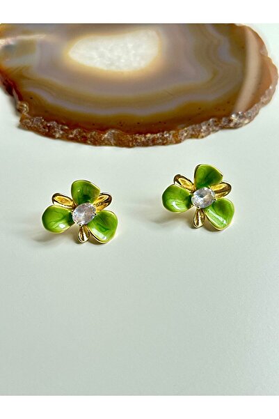 YOUES JEWELRY Çelik Çiçek Küpe Küpe Yaz Küpesi Yeşil Taşlı Küpe