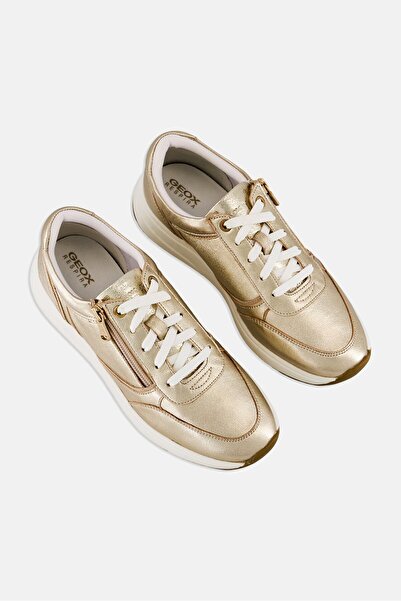 Geox Women D Cristael Metallic Lace Up Casual Shoes, Gold