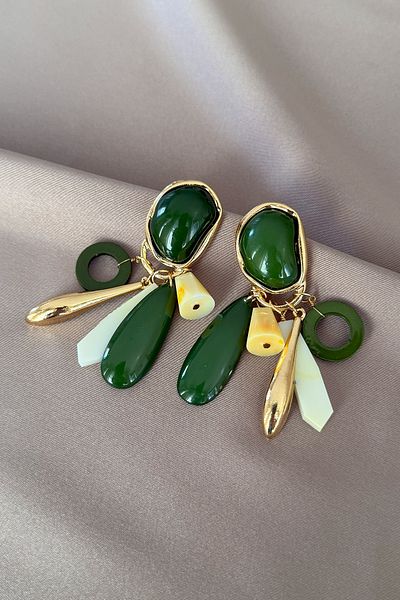 laria jewelry Green Jewelled Dangle Earrings