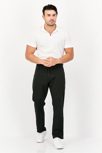 Henleys Men Regular Fit Solid Short Inseam Chino Pants, Dark Green