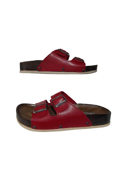 MULEX Red Double Buckle Adjustable Women's Anatomical Comfortable Sole Daily Slippers