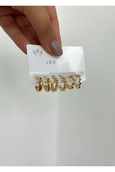 aksesuaris Set of 6 Patterned Hoop Women's Earrings