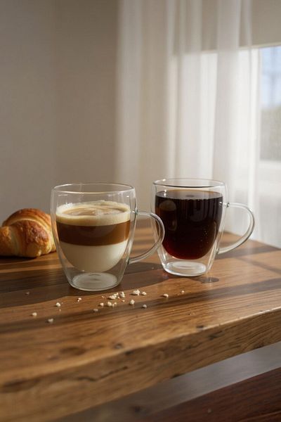 UCR HOME Double Wall 2-Piece Glass Tea Coffee Soft Drink Glass Borosilicate 350 ml