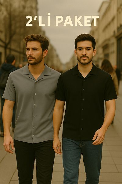 DAMGA JEANS Ανδρικό 2 Pack Άνετο καλοκαιρινό κοντομάνικο πουκάμισο