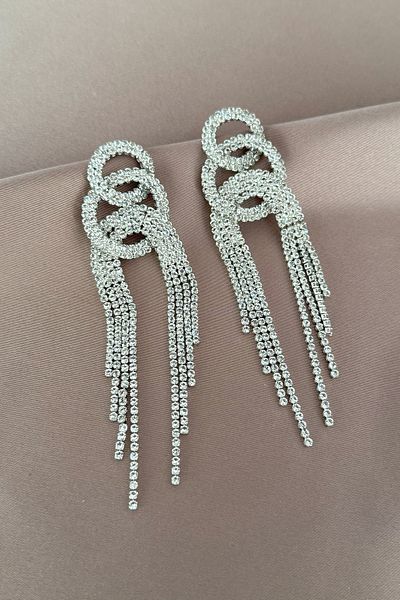 laria jewelry Zircon Stone Double Ring Dangle Evening Dress Earrings