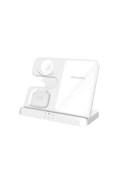 USSPY Stație de încărcare wireless 3 în 1, încărcare rapidă, 15 W, alb