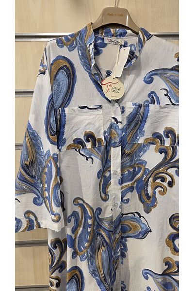 Park Moda Italian Tunic Oversize Shirt Dress Cotton Shawl Pattern