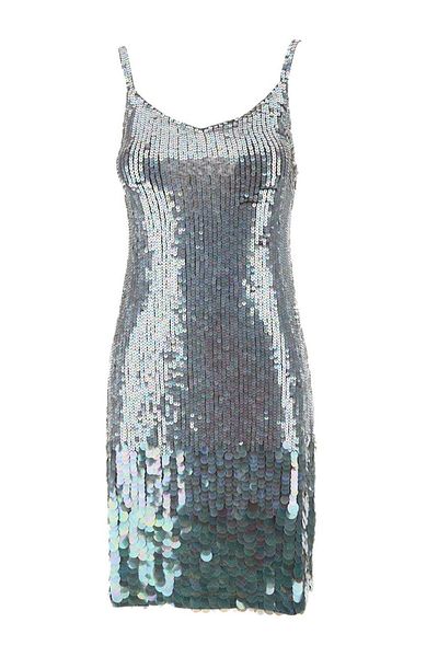 Parosh P.A.R.O.S.H. Mini Grey Dress With All-Over Multicolor Sequins In Stretch Polyamide Woman