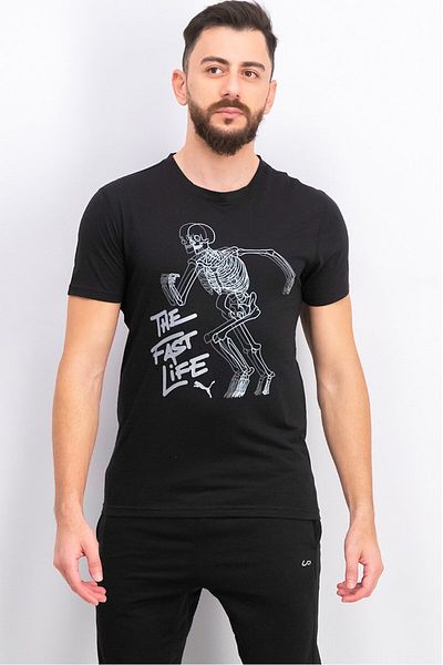 Puma Men Graphic Print Short Sleeve Running Tee, Black