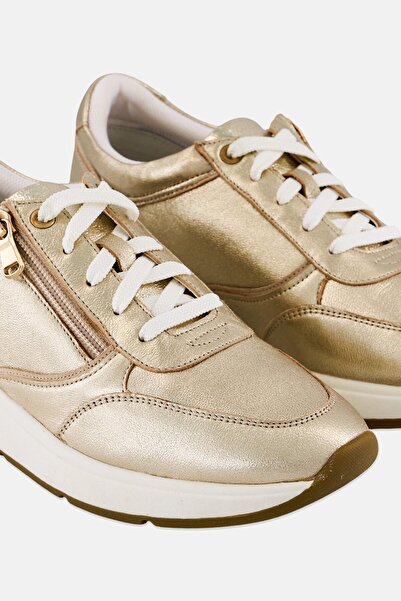 Geox Women D Cristael Metallic Lace Up Casual Shoes, Gold