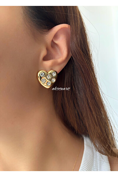 aksesuaris Zirkon Taşlı Kalp Kadın Küpe