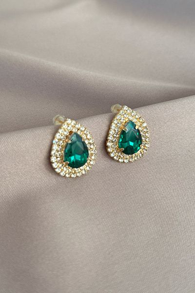 laria jewelry Emerald Stone Water Drop Earrings