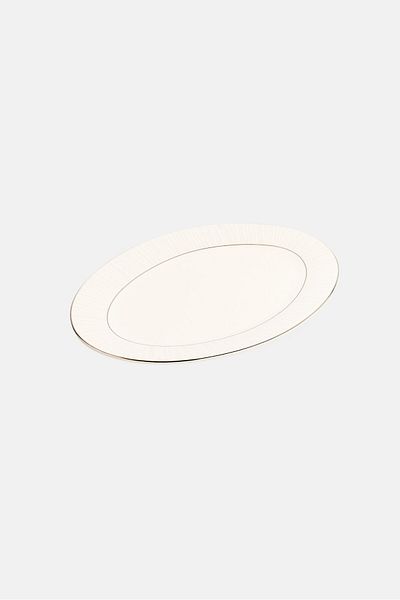 Fissman 1 Pc Fine Bone China Oval Serving Plate With Silver Lining, White