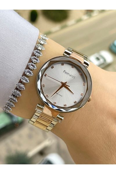 Ferrucci Cut Glass Women's Wristwatch and Bracelet