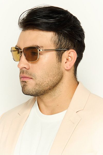 Guess Men GU0011732E59 Square Polarized Sunglasses, Gold