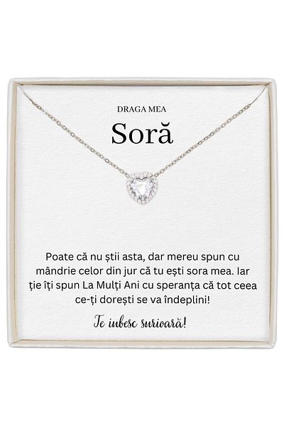 The Jewel Heart Colier Inimă Cu Cristal Zirconiu, Cadou Ideal Pentru Sora, Lungime 41+5 cm