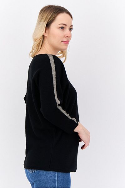 Buzz Women Round Neck Metallic Detail Sweater, Black