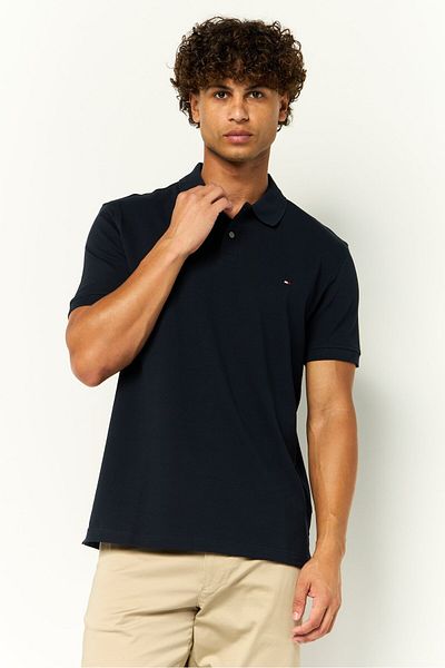 Tommy Hilfiger Men Regular Fit Short Sleeve Brand Logo Polo Shirt, Navy