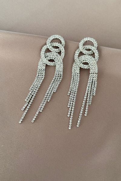 laria jewelry Zircon Stone Double Ring Dangle Evening Dress Earrings