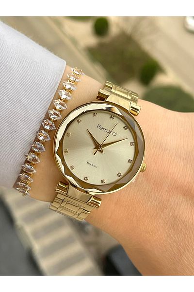 Ferrucci Cut Glass Women's Wristwatch and Bracelet