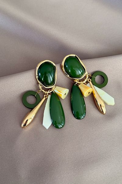 laria jewelry Green Jewelled Dangle Earrings