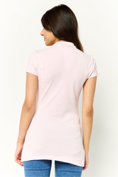 Tommy Hilfiger Women Slim Fit Brand Logo Short Sleeves Polo Shirt, Pink