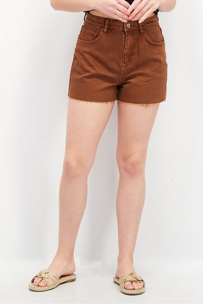 Don't Call Me Jennyfer Women Mom Fit Plain Denim Shorts, Brown
