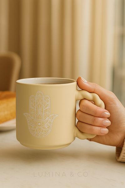 LUMİNA Hamsa Patterned Pastel Color Porcelain Mug - 350 ml