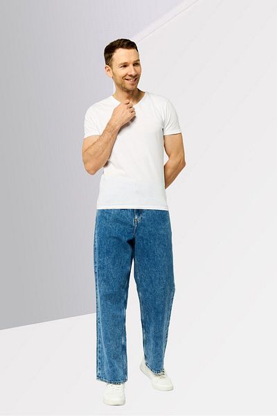 Tommy Hilfiger Men Regular Fit Washed Wide Leg Jeans, Blue