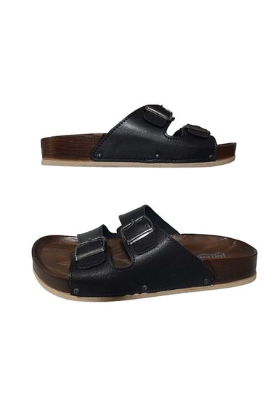 MULEX Black Double Buckle Adjustable Women's Anatomical Comfortable Sole Daily Slippers