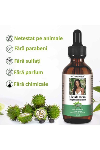 NOVA KISS ® Premium Jamaican Black Castor Oil 100% For Hair Growth, Eyelash, Eyebrow, 60 ml