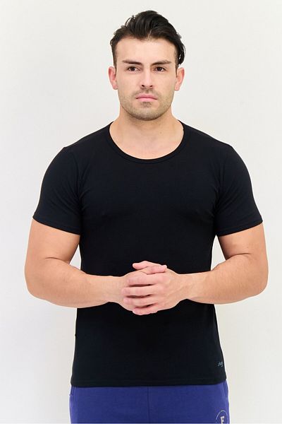 SLOGGI Men 2 Pieces Round Neck Short Sleeve Brand Logo Undershirt, Black