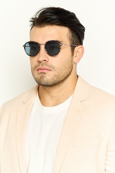Guess Men GU0006853V53 Round Polarized Sunglasses, Blue