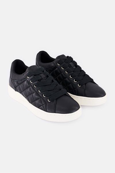 Geox Women Lauressa Quilted Lace Up Casual Shoes, Black