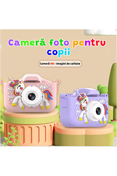 OEM Cameră Foto Digitala, Copii 3-8 Ani, cu Card SD 32GB, Jocuri, Selfie & Efecte, husa moale cu unicorn