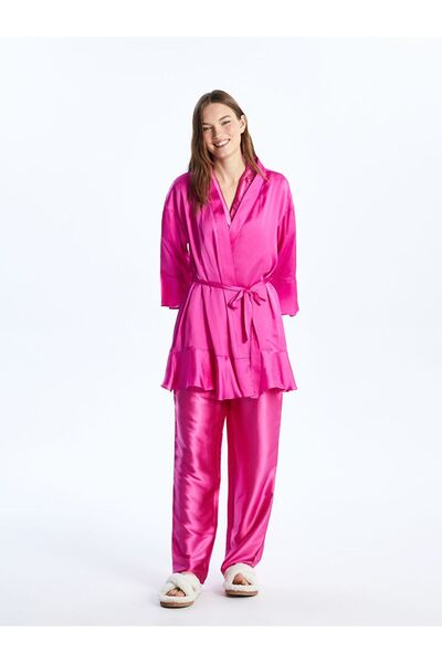 LC Waikiki Double Breasted Collar Plain Satin Women's Dressing Gown