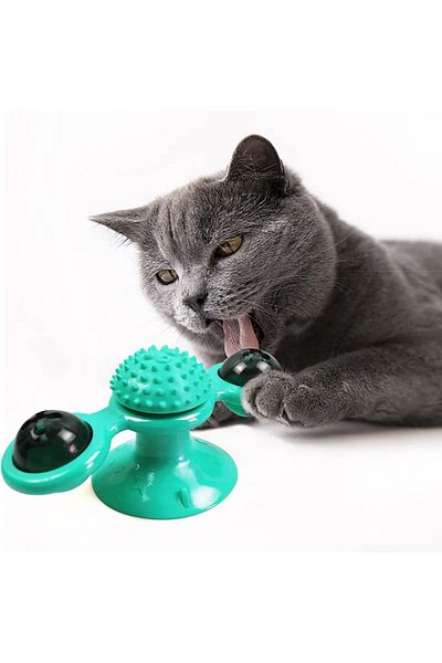 OBRO 3 in 1 Interactive Cat Toy – Suction Cup, Catnip, Laser, Silicone Massage, 16 cm, Blue