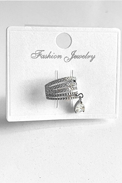 fk studio design Zirkon Taşlı Sallantılı Kalpli Earcuff Kıkırdak Küpe